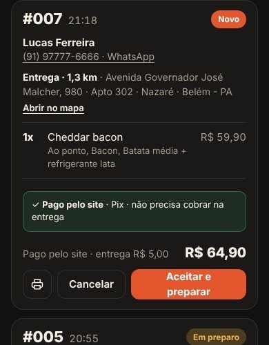 Pedido marcado como pago pelo site